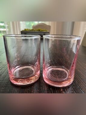 2 Hand Blown Lowball Colored Rocks Glasses Pink Blush Heavy Bottom MCM